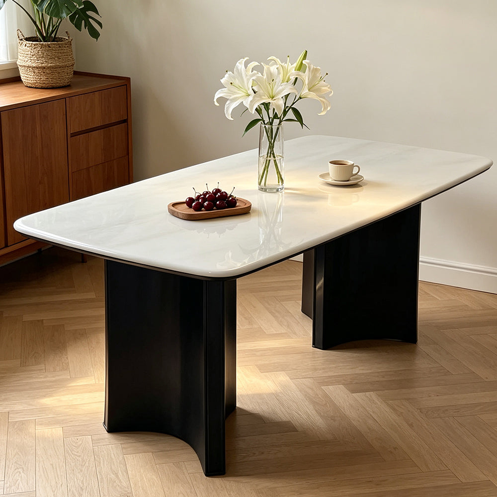 Modern Natural Marble Dining Table with Curved Tabletop