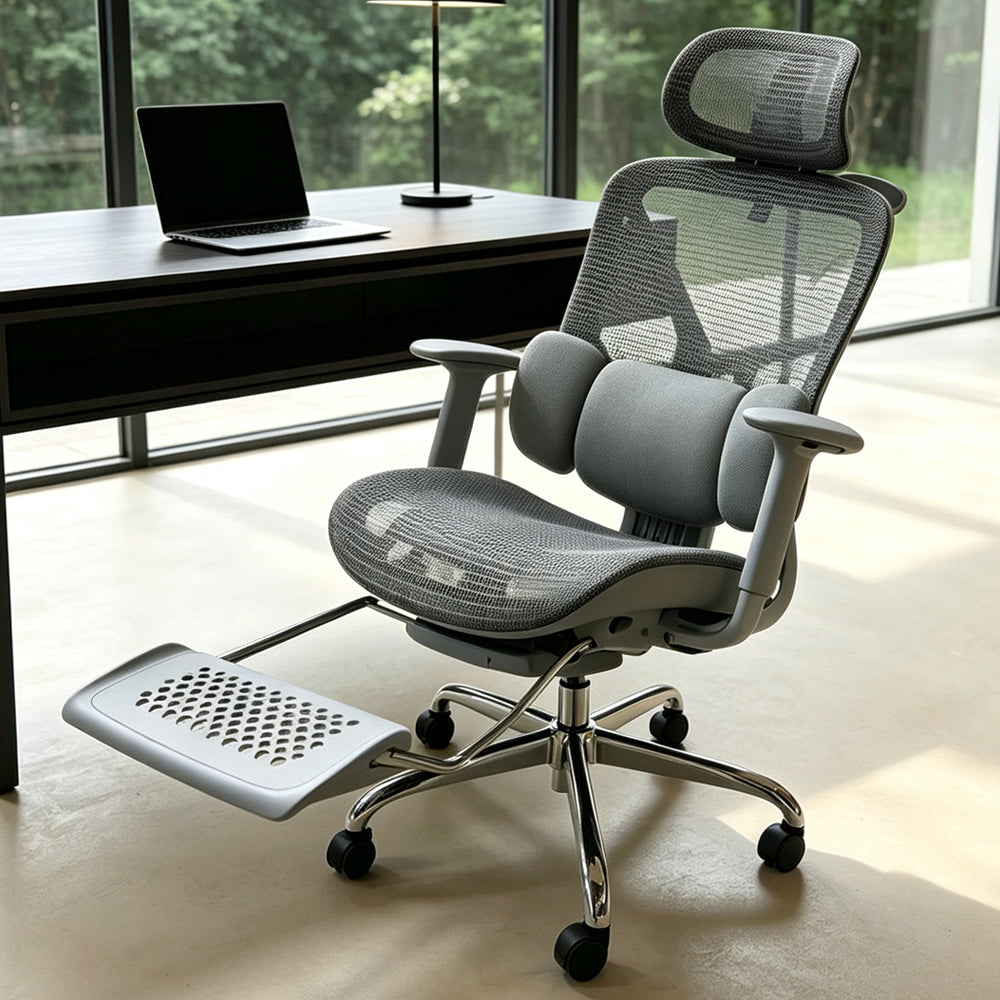 Ergonomic Mesh Office Chair with Retractable Footrest