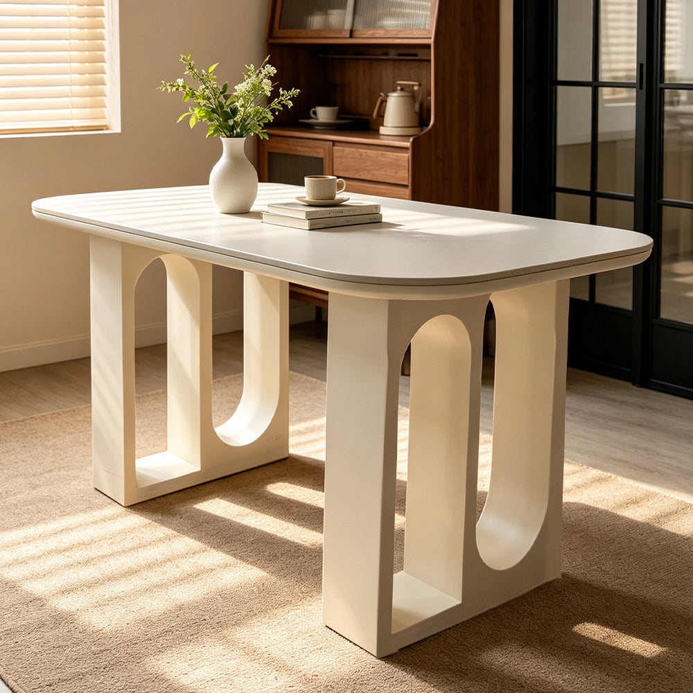 Cream Modern Oval Dining Table with Arch Base