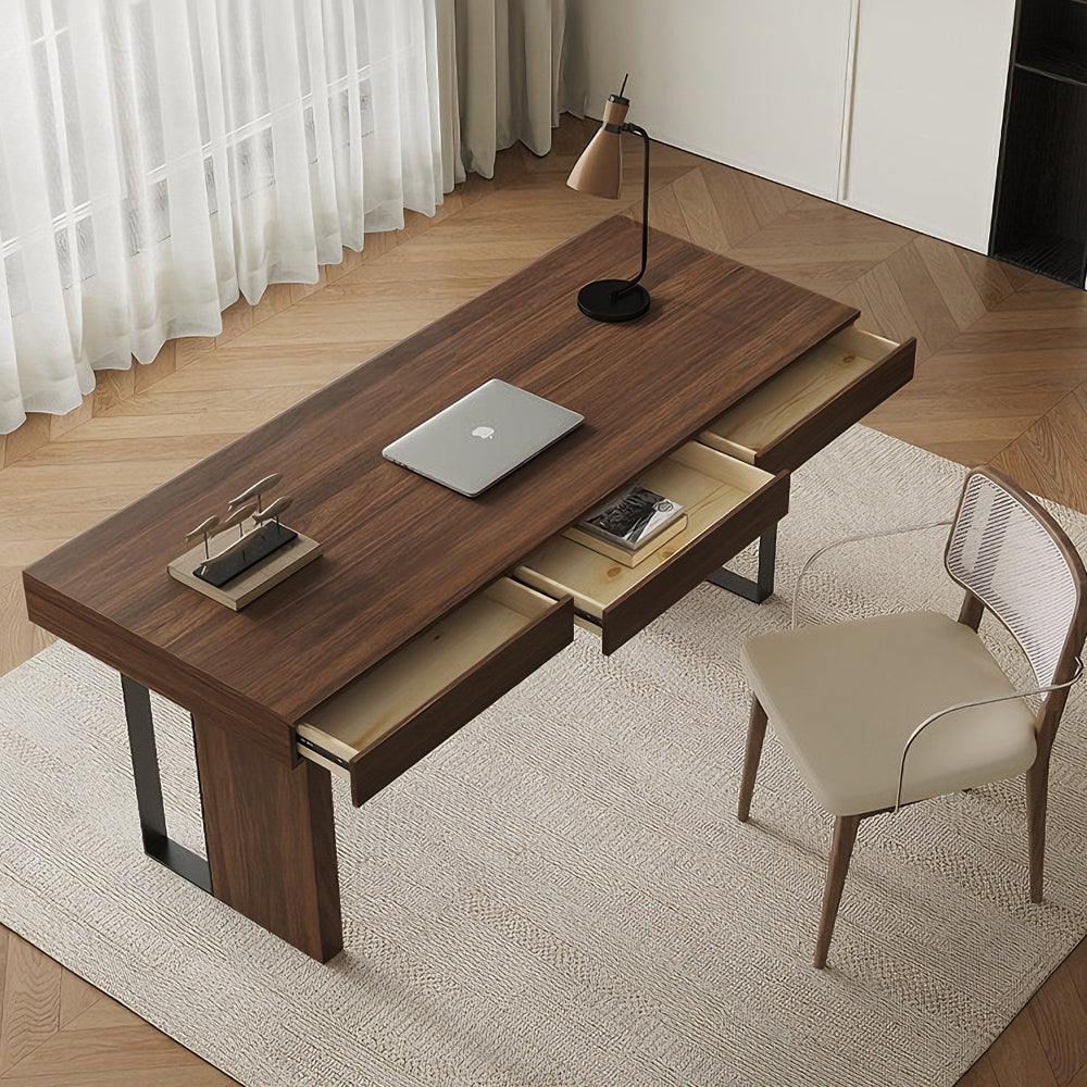 Multi Layer Solid Wood Study Desk with Drawers