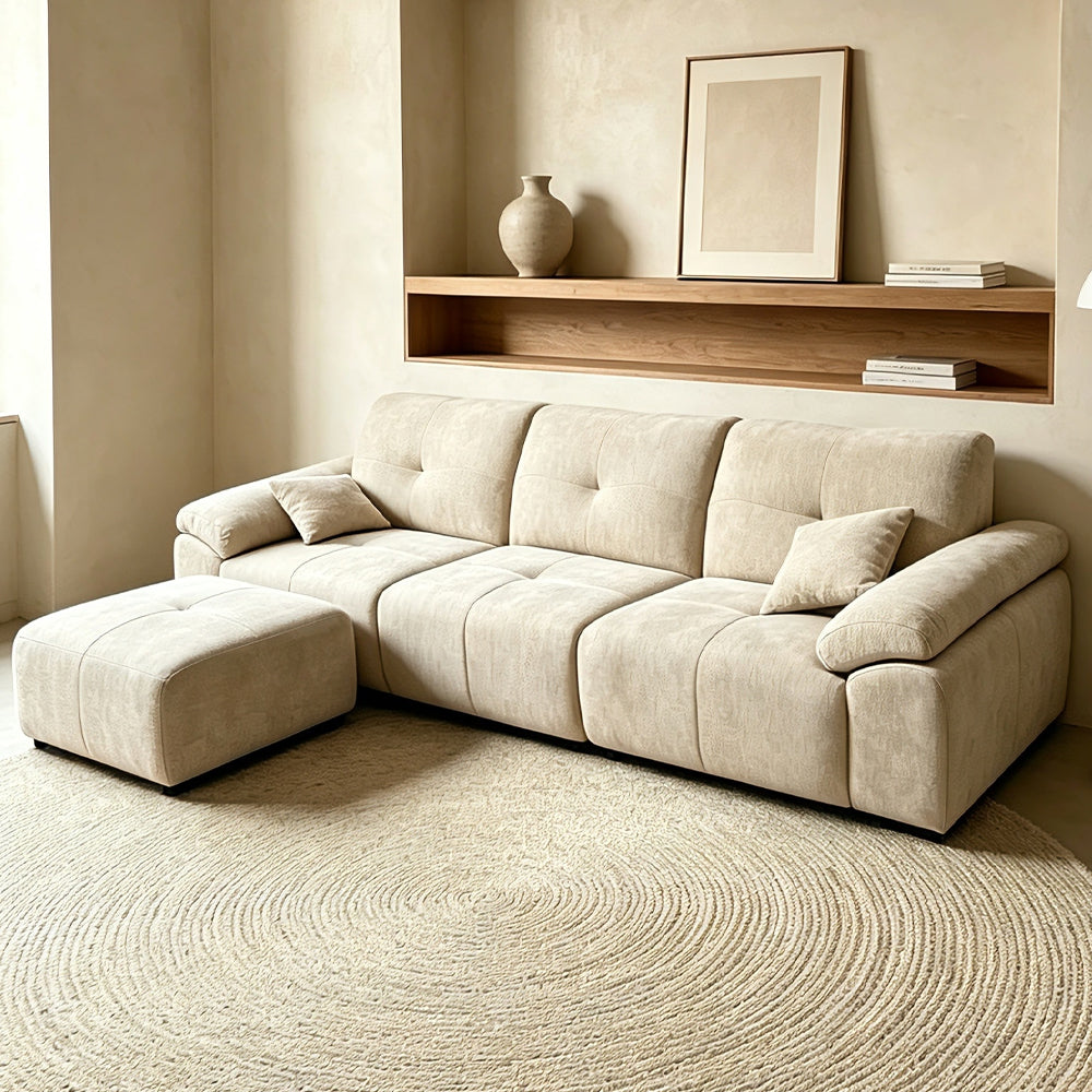 Modern Modular Beige Sectional Sofa With Ottoman