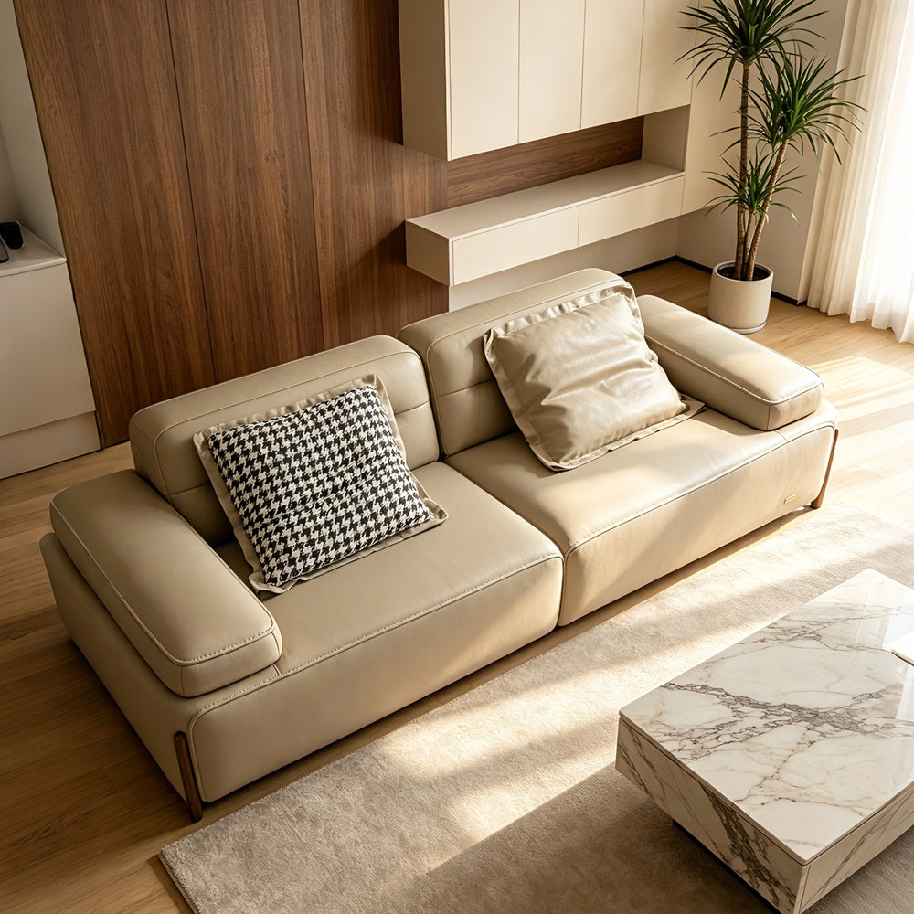 Modern Minimalist Beige Leather Sofa 2.7M