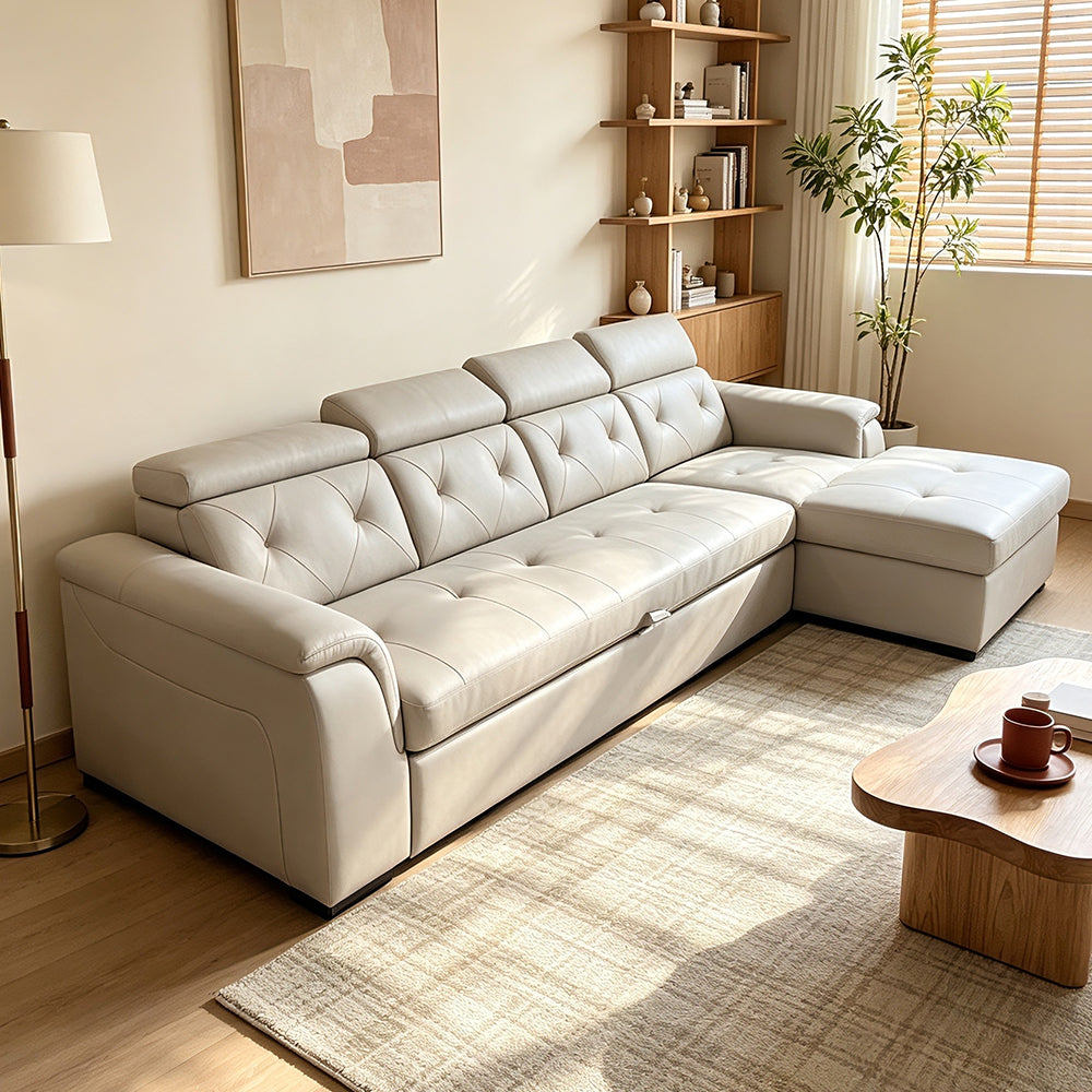2.9M Creamy White Leather Sectional Sofa