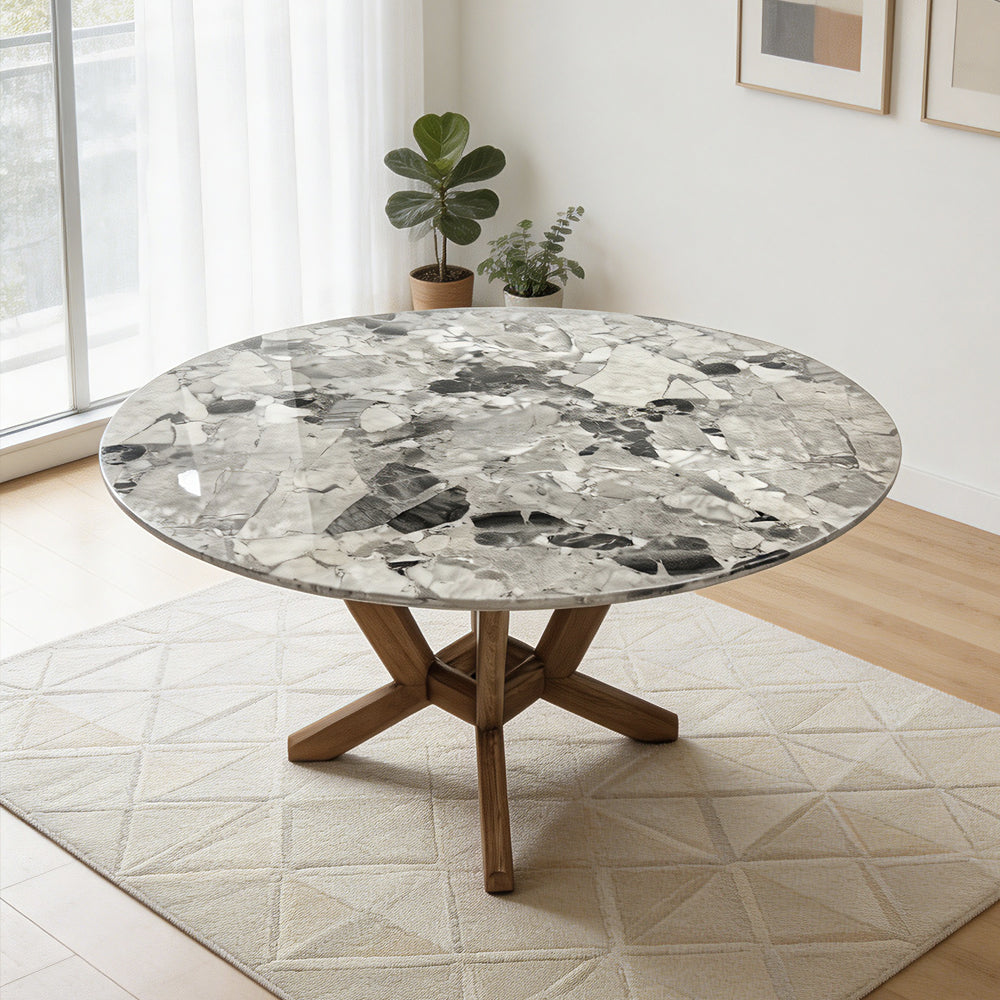 Marble Top Dining Table with Solid Wood Legs