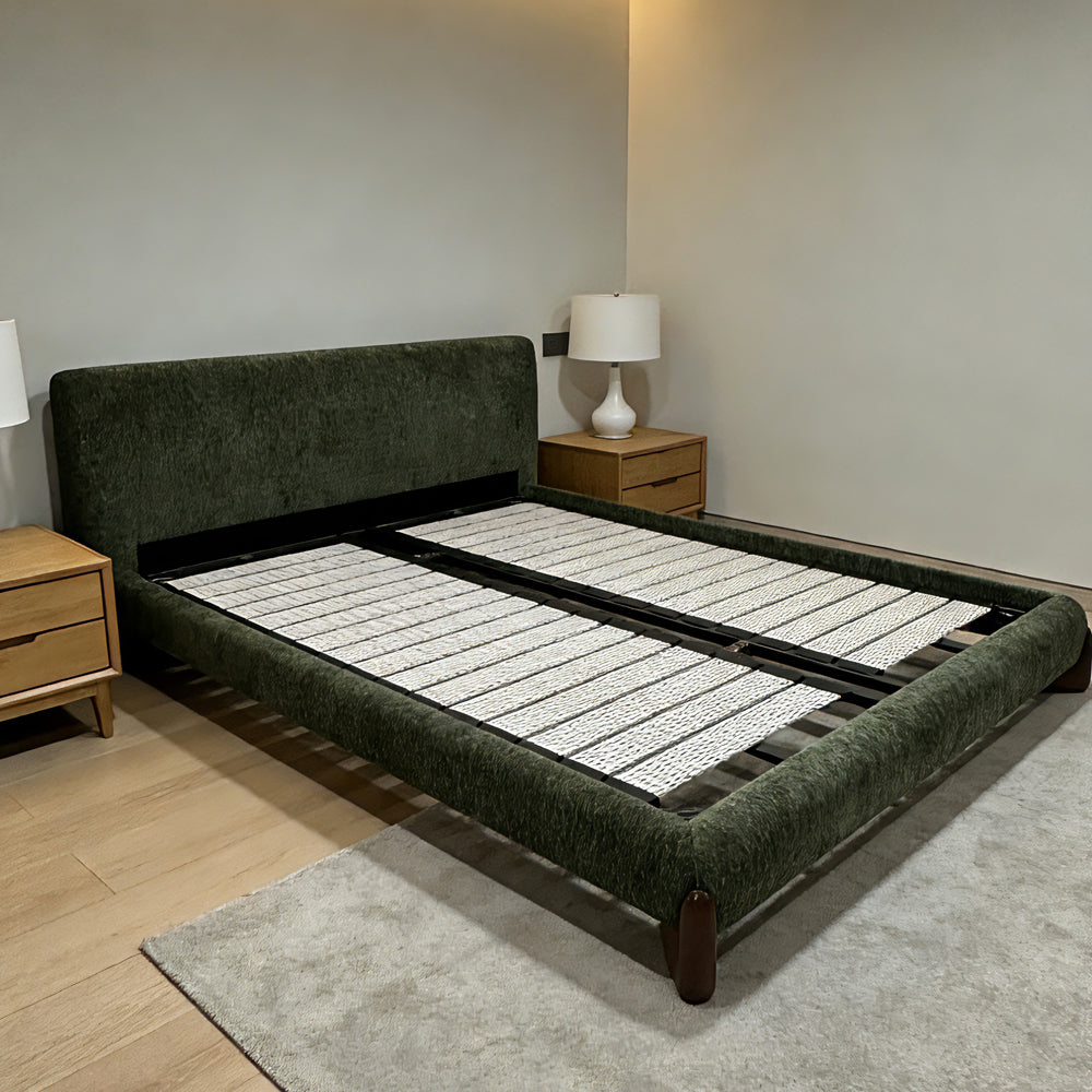 Elegant Green Chenille Bed Frame