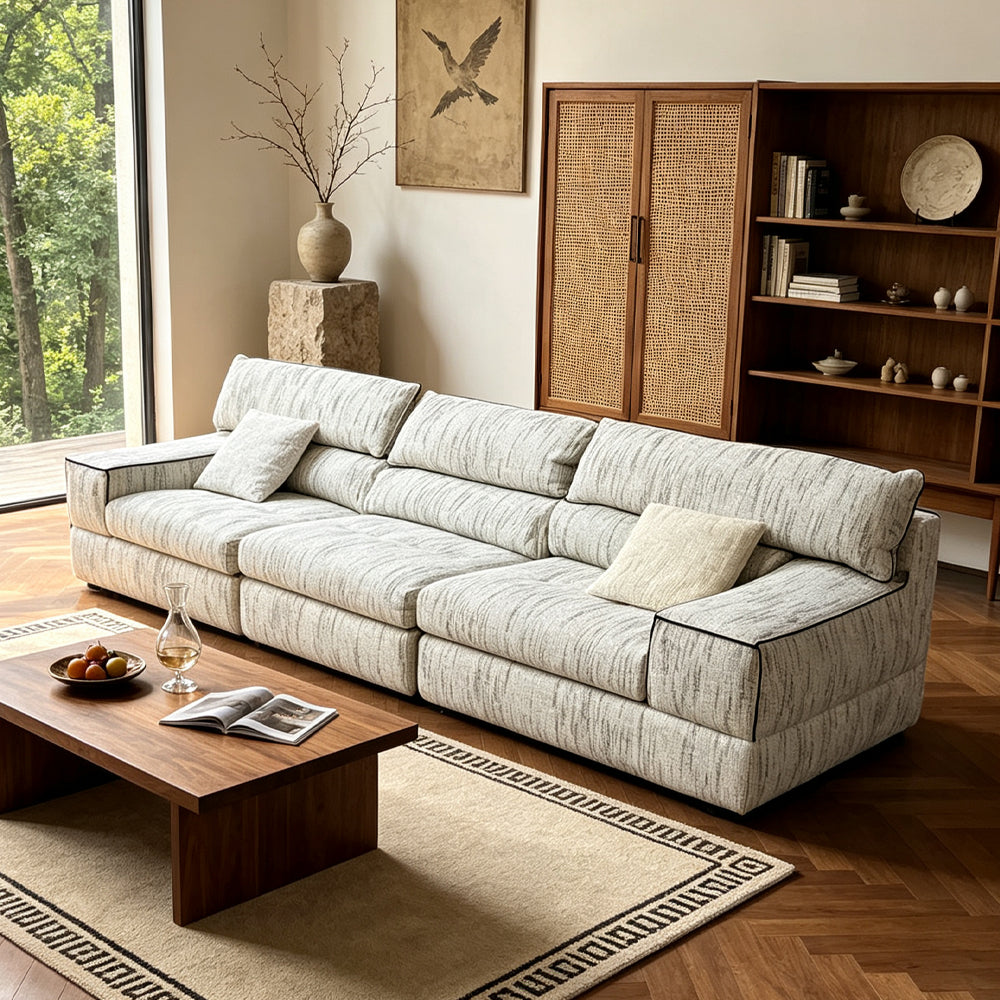 Modern Textured Fabric 3-Seater Sofa