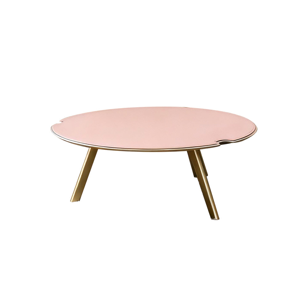 Saddle Leather Round Coffee Table With Carbon Steel Legs