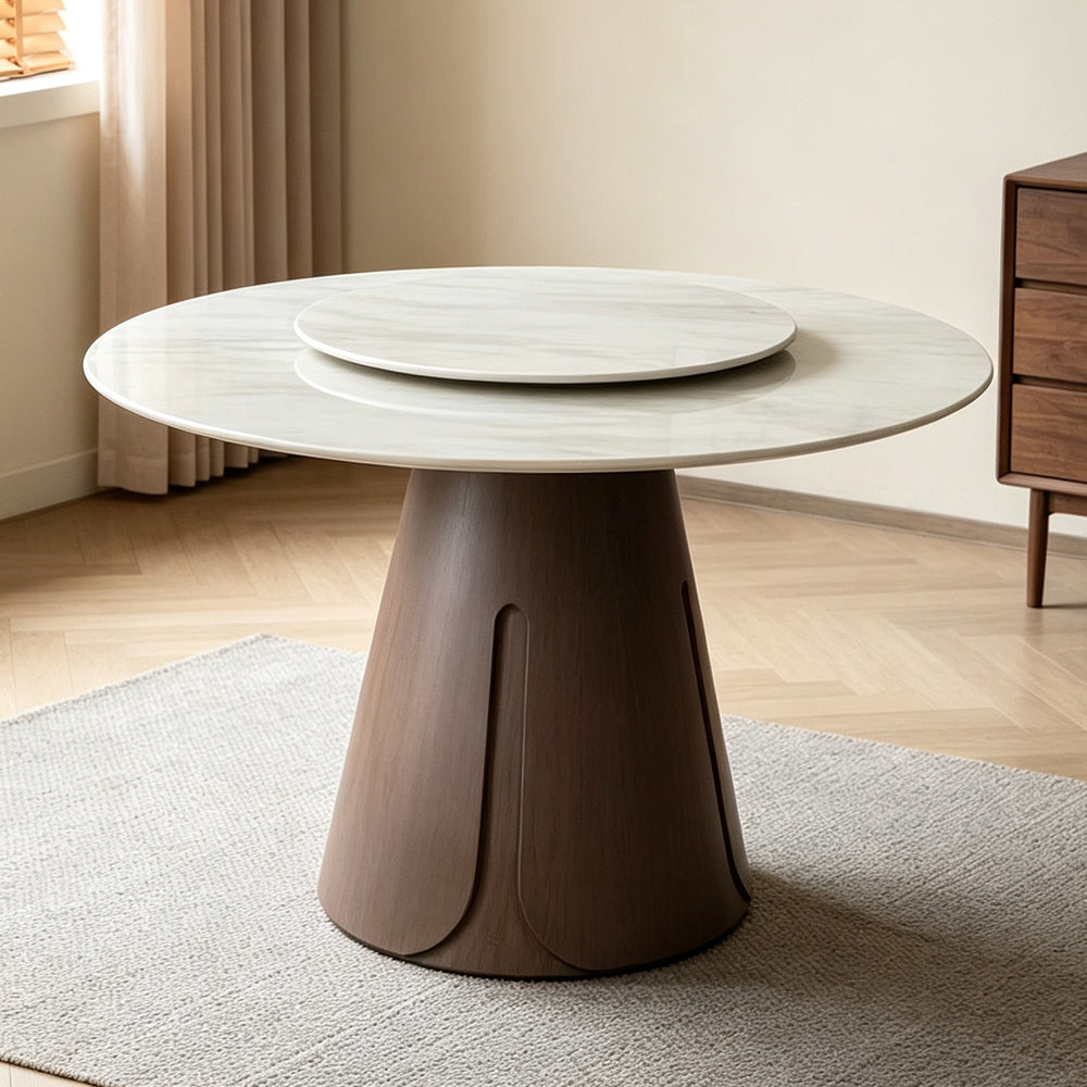 Round Slate Dining Table with Lazy Susan