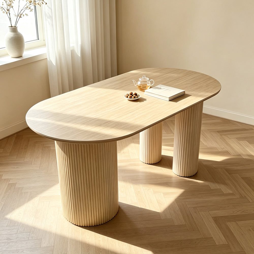 Light Wood Oval Slate Dining Table