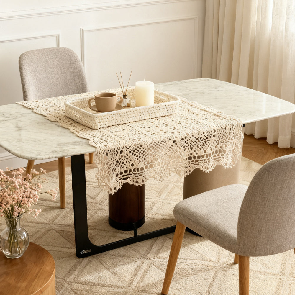 Natural Marble Top Cylindrical Legs Dining Table