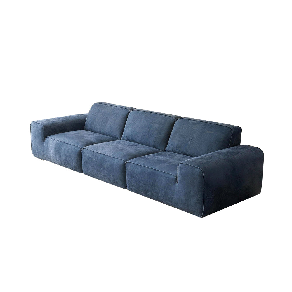 Suede Straight Row Blue Sofa