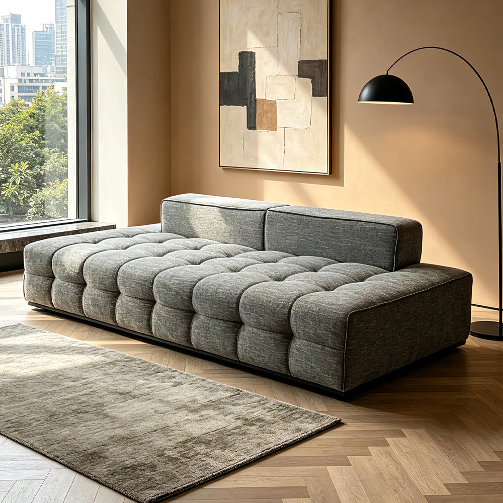 Modern Tufted Gray Fabric Sofa