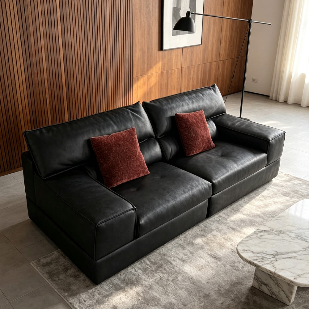 Modern Black Leather Sectional Sofa
