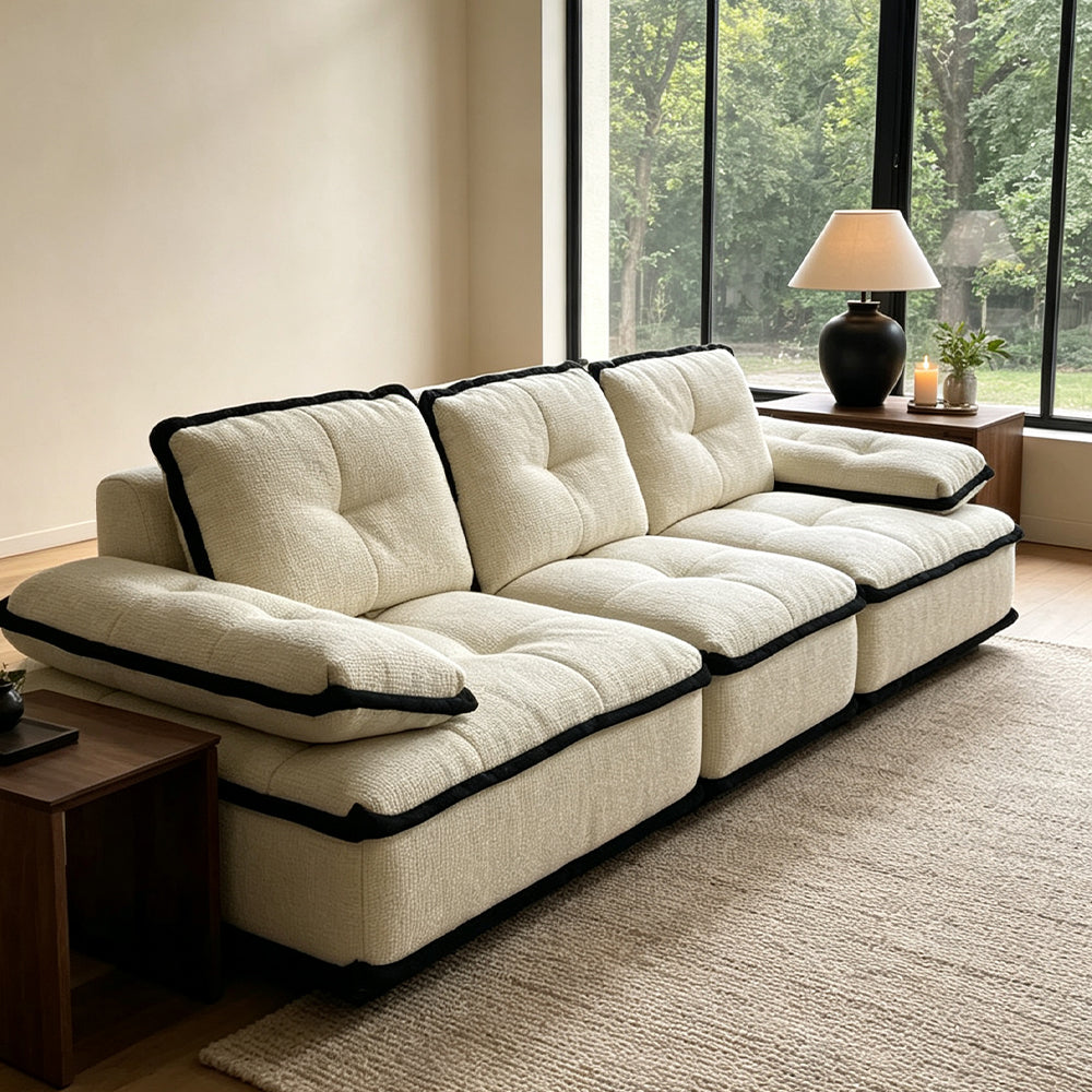 Cream Deep Seat Sectional Sofa with Black Contrast Piping