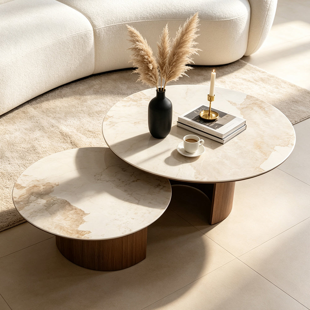 Round Slate Nesting Coffee Table Set