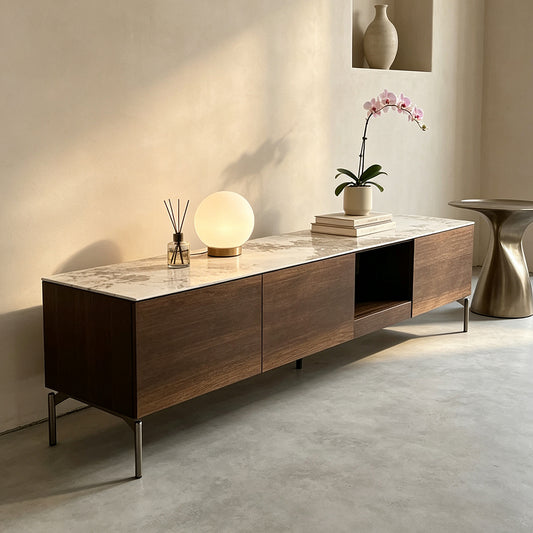 Wood Grain TV Stand with Slate Top
