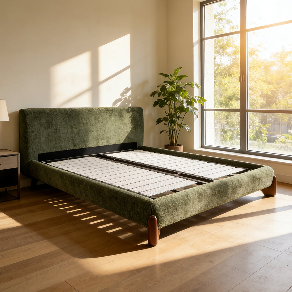 Elegant Green Chenille Bed Frame
