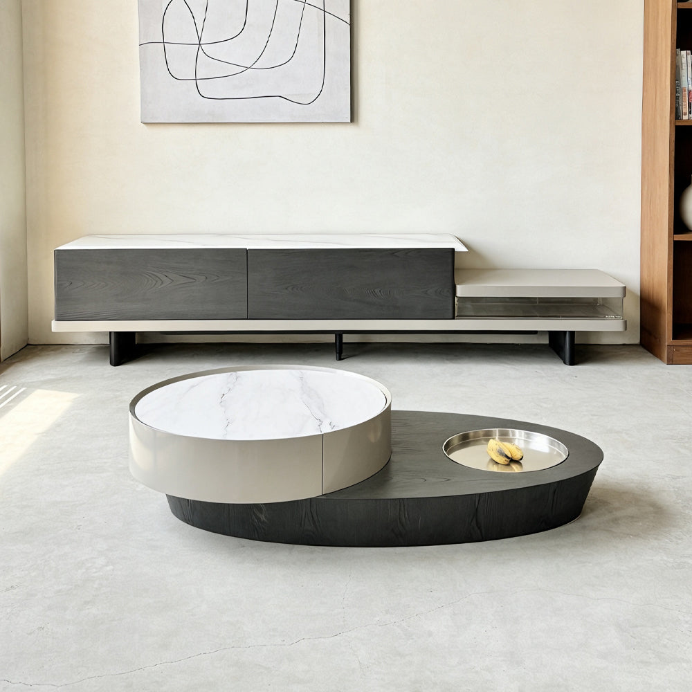 Microcrystalline Stone TV Stand and Coffee Table Set