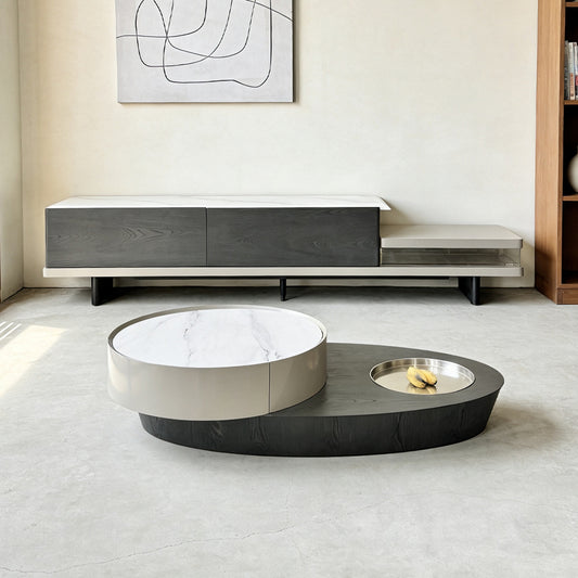 Microcrystalline Stone TV Stand and Coffee Table Set