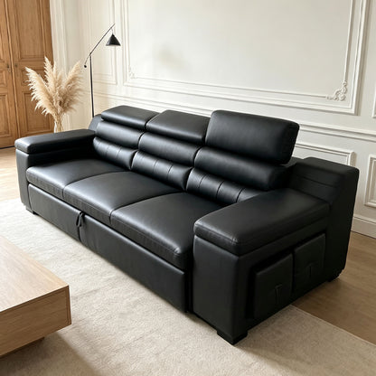 Black Leather Convertible Sectional Sofa Bed