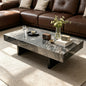 Modern Rectangular Dark Marble Coffee Table with Black Legs