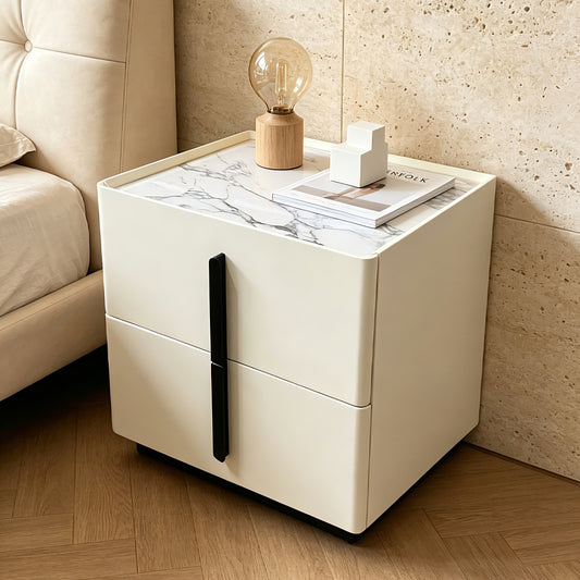 Modern PU Leather  Bedside Table With Slate Top