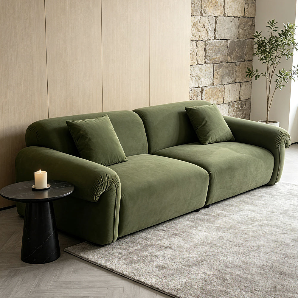2.6M Olive Green Fleece Fabric Sofa