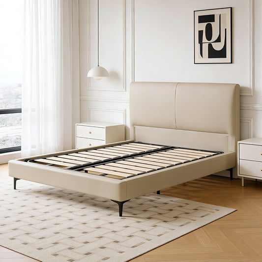 Beige Leather Bed Frame