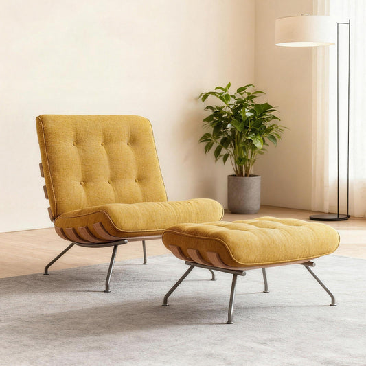 Stylish Yellow Tufted Lounge Chair with Ottoman