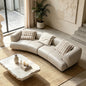 Modern Curved Beige Leather Sofa