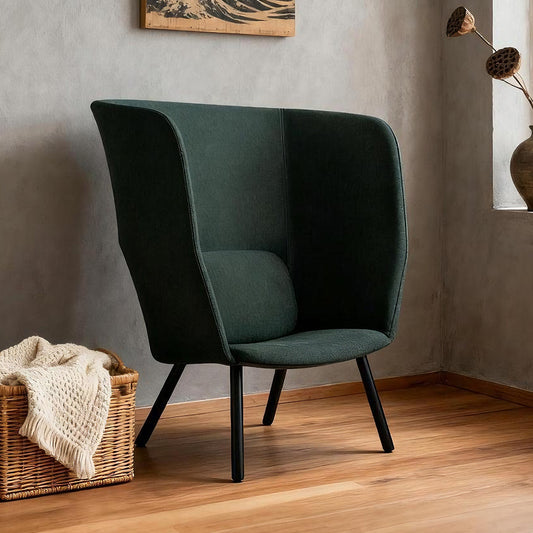 Elegant Dark Green High Back Armchair with Black Legs