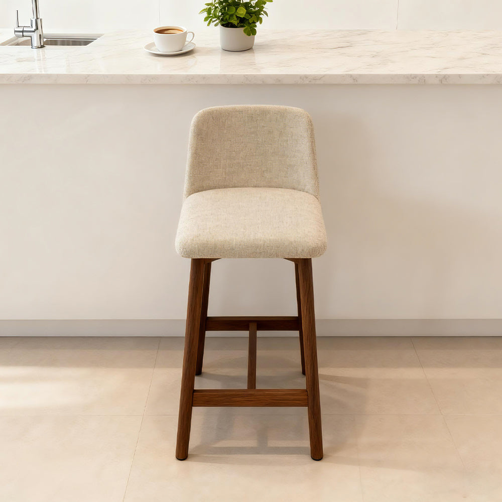 Linen Fabric Solid Wood Leg Bar Stool