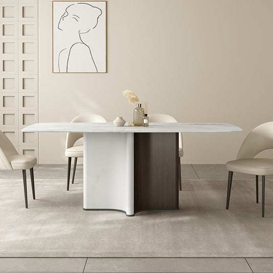 White And Dark Toned Base Natural Marble Top Dining Table/1.6M/1.8M