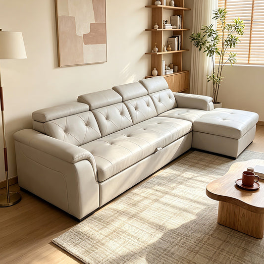 2.9M Creamy White Leather Sectional Sofa