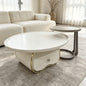 Modern Cream Oval Coffee Table Set with Drawer
