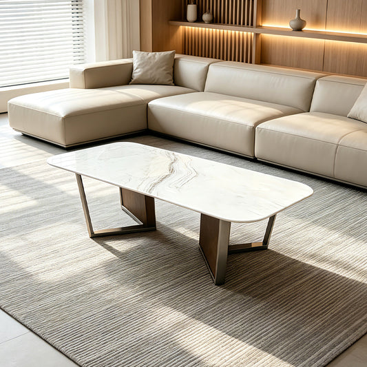 V-Shaped Base Slate Top Coffee Table