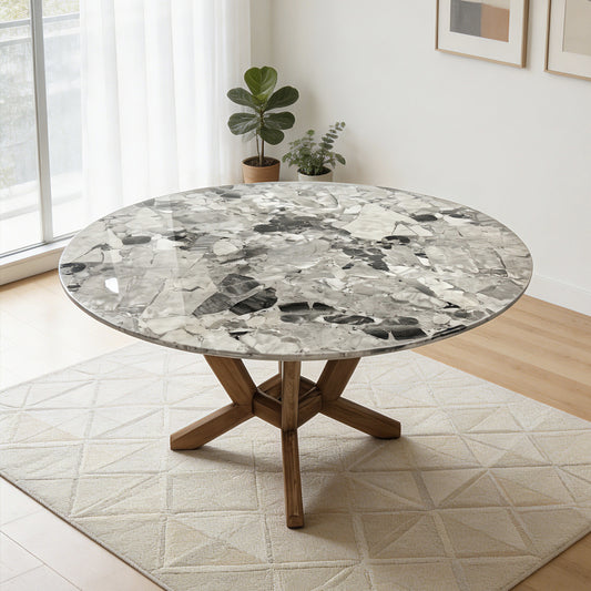 Marble Top Dining Table with Solid Wood Legs