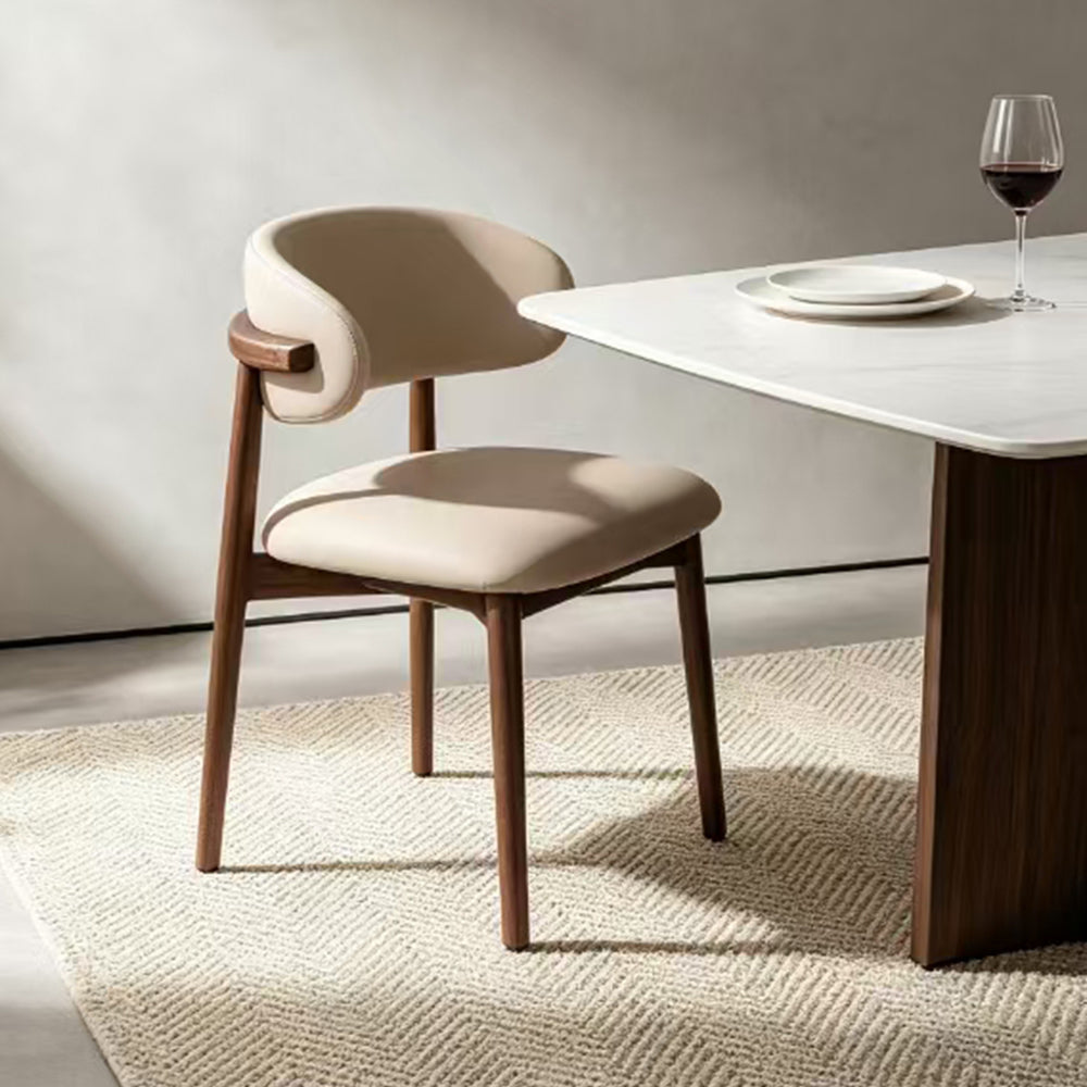 PU Leather Dining Chair with Walnut Wood Frame