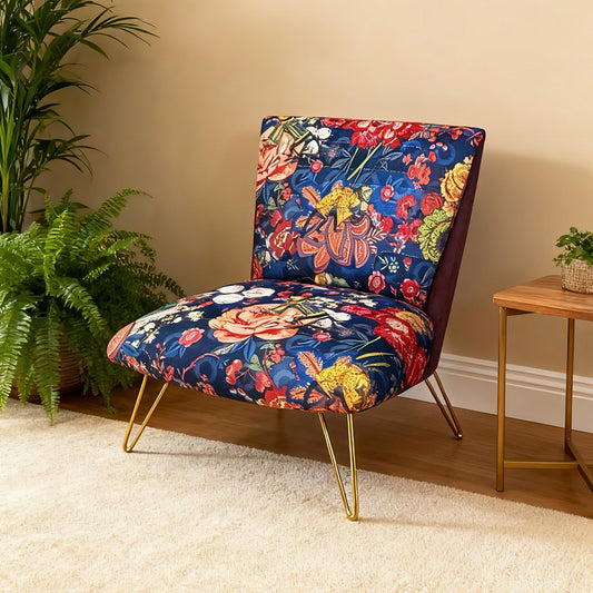 Floral Patterned Accent Chair with Gold Hairpin Legs