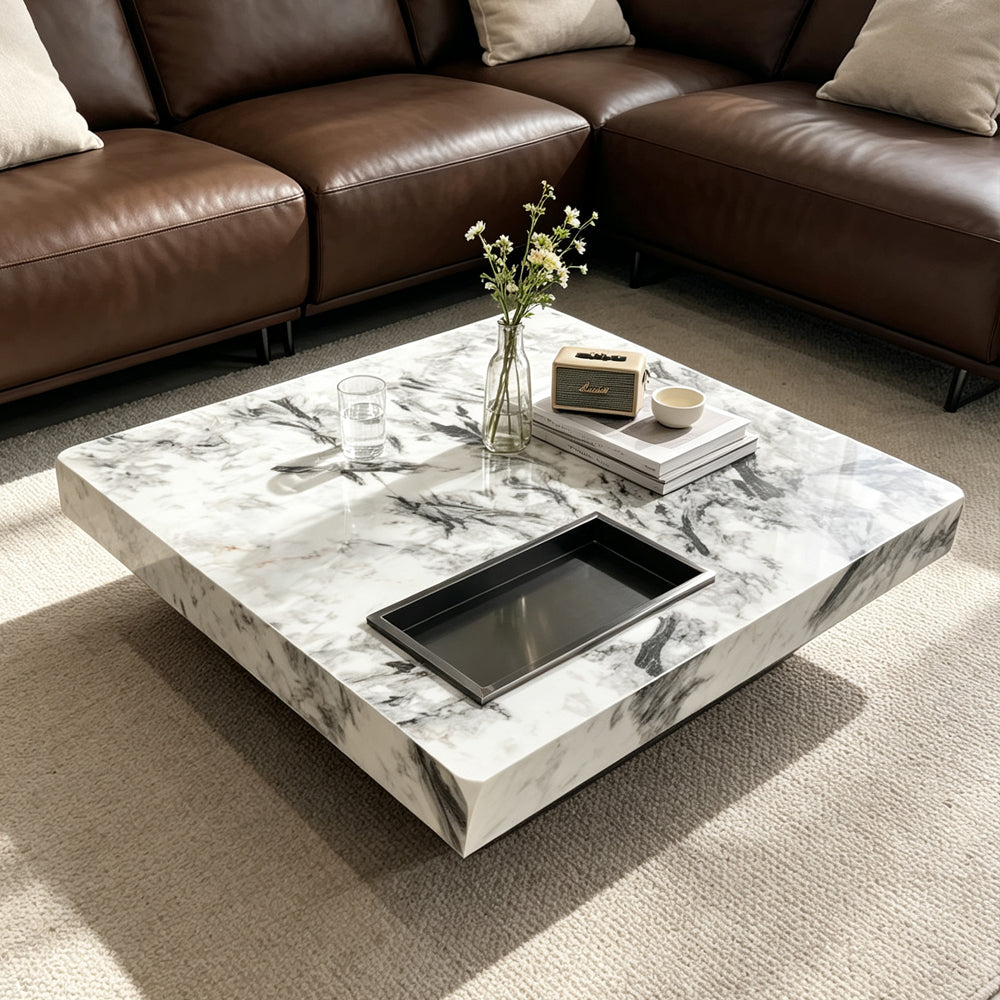 Modern Square Coffee Table with Tray