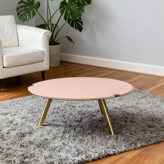 Saddle Leather Round Coffee Table With Carbon Steel Legs