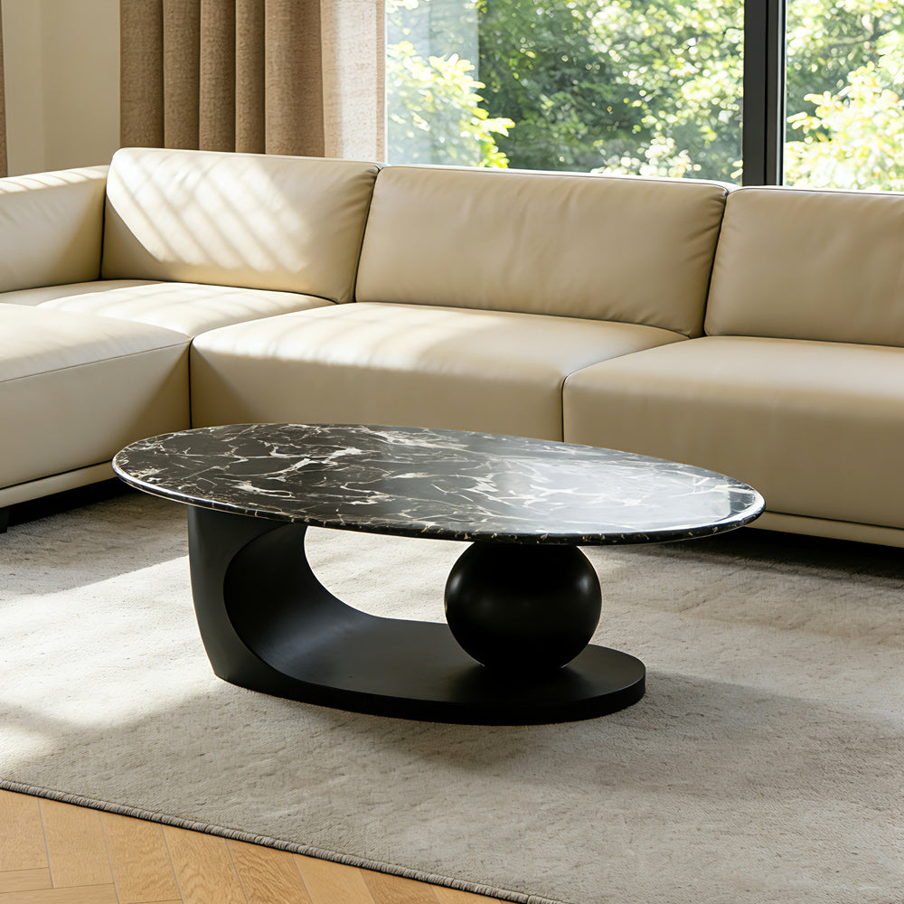 Black Sculptural Base Slate Top Coffee Table