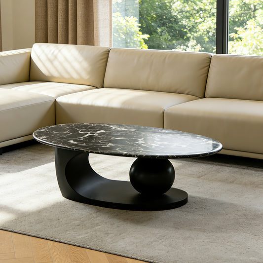 Black Sculptural Base Slate Top Coffee Table