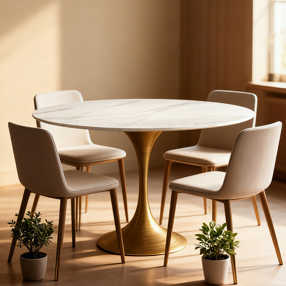Modern White Slate Round Dining Table
