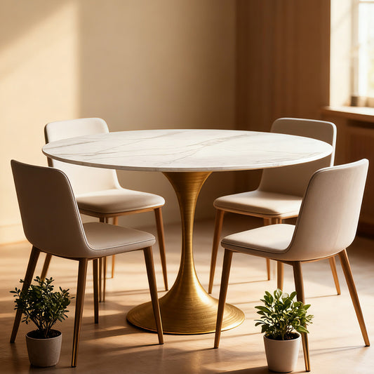 Modern White Slate Round Dining Table