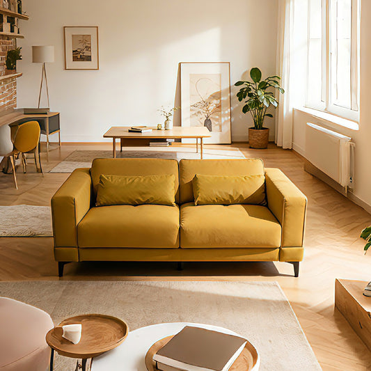 Mustard Yellow Upholstered Two Seater Sofa 2M