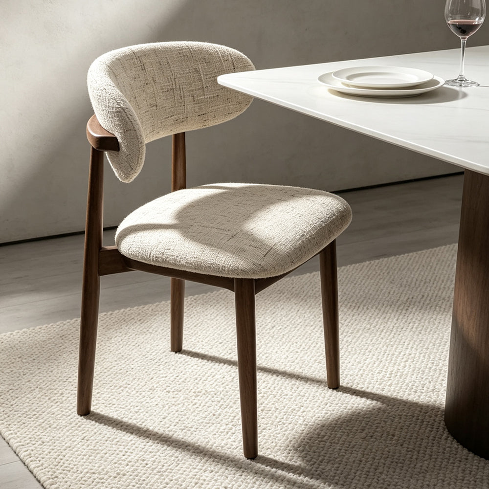Curved Upholstered Fabric Dining Chair with Solid Wood Frame