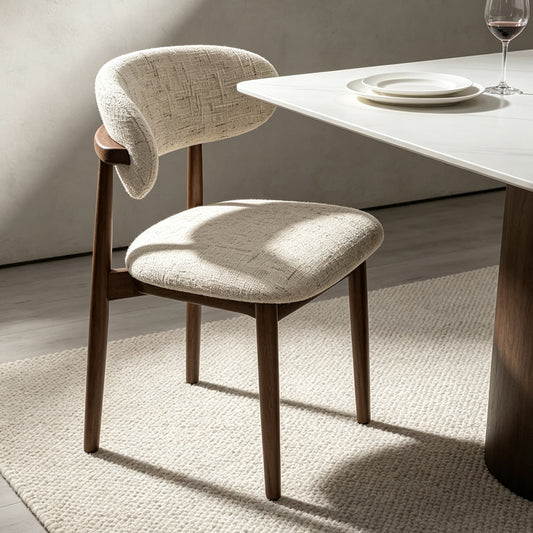 Curved Upholstered Fabric Dining Chair with Solid Wood Frame