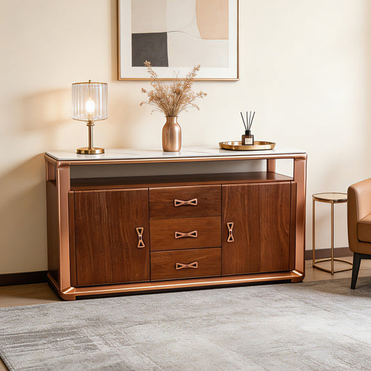 Walnut Color Sideboard With Slate Top Elegant Hardware