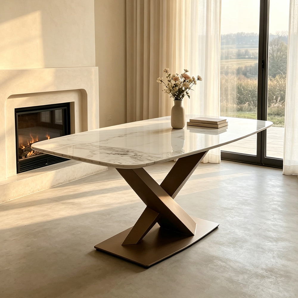 Stylish Slate Dining Table with Distinctive X Support/White/Black